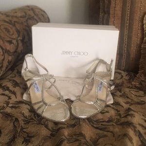 Jimmy Choo Michiko cracked leather wedge sandals